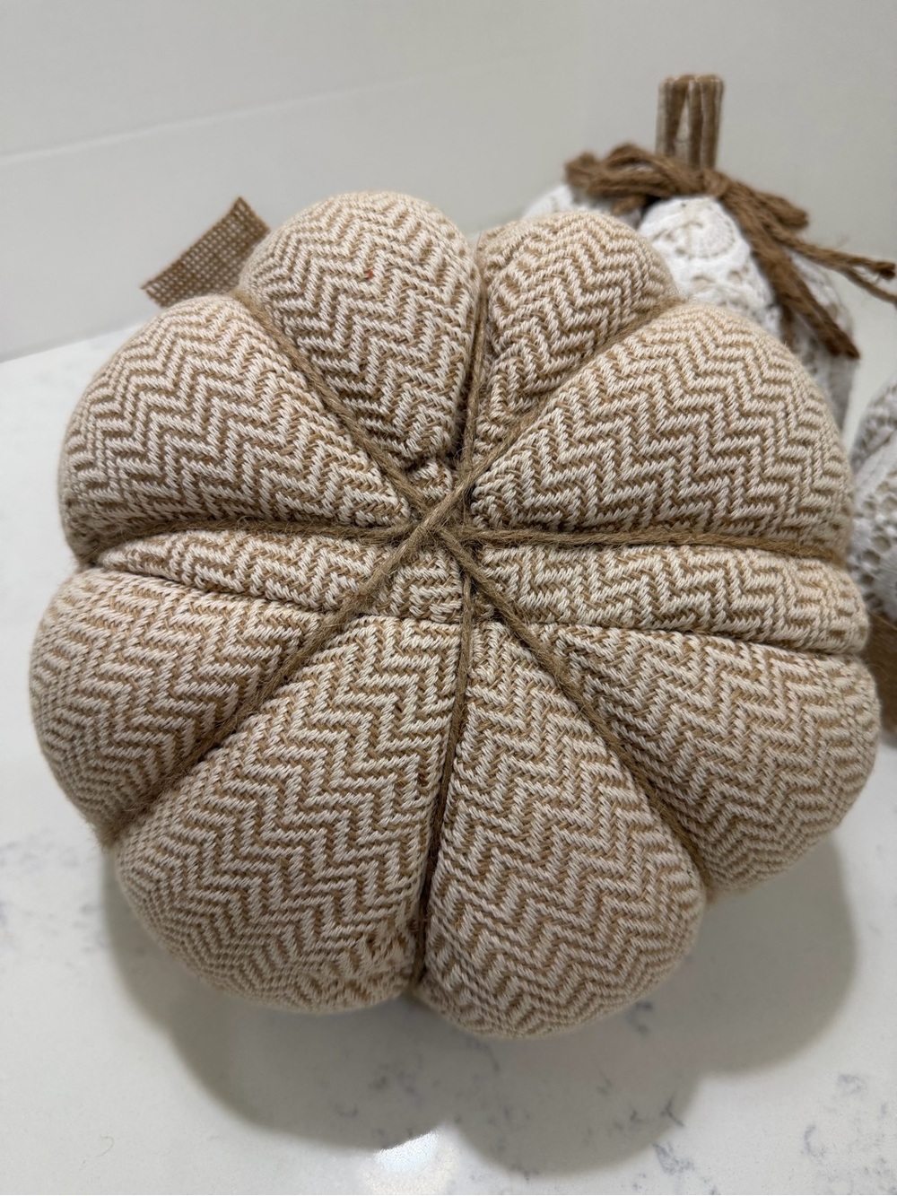 Neutral Lace and Burlap Decorative Pumpkins - Set of 3 - Picture 5 of 13